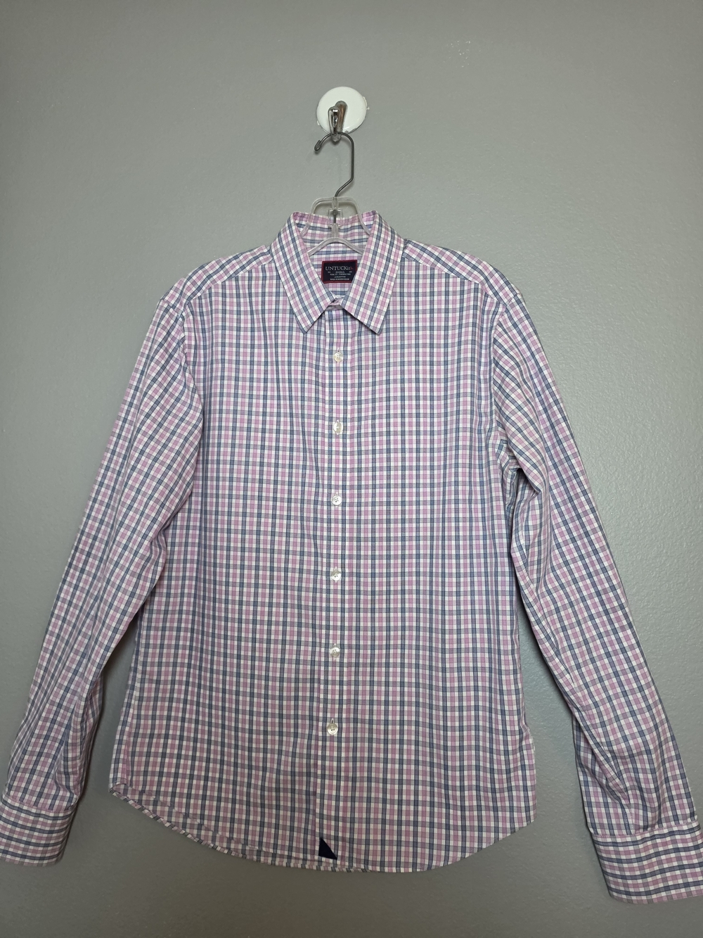 UNTUCKit Dolcetto WF Button Down Shirt Small Blue Pink Checks Slim Fit
